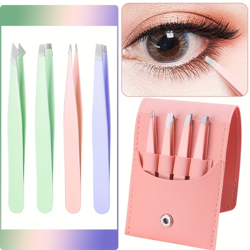 Eyelash Extension Removal - 4pcs Stainless Steel Eyebrow Tweezers Purple